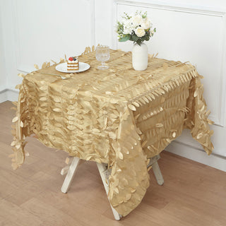Elegant Champagne 3D Leaf Petal Taffeta Fabric Tablecloth for Stunning Tablescapes