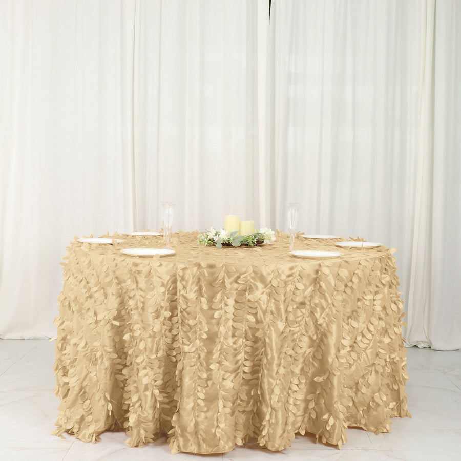 132inch Champagne Leaf Petal Taffeta Round Tablecloth