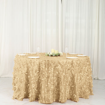 132" Champagne Leaf Petal Taffeta Seamless Round Tablecloth