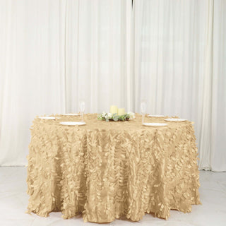 Elegant Champagne Leaf Petal Taffeta Tablecloth