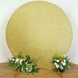 7.5ft Champagne Metallic Shimmer Tinsel Spandex Round Backdrop, 2-Sided Wedding Arch Cover