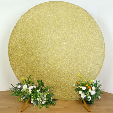 7.5ft Champagne Metallic Shimmer Tinsel Spandex Round Wedding Arch Cover, 2-Sided Photo Backdrop
