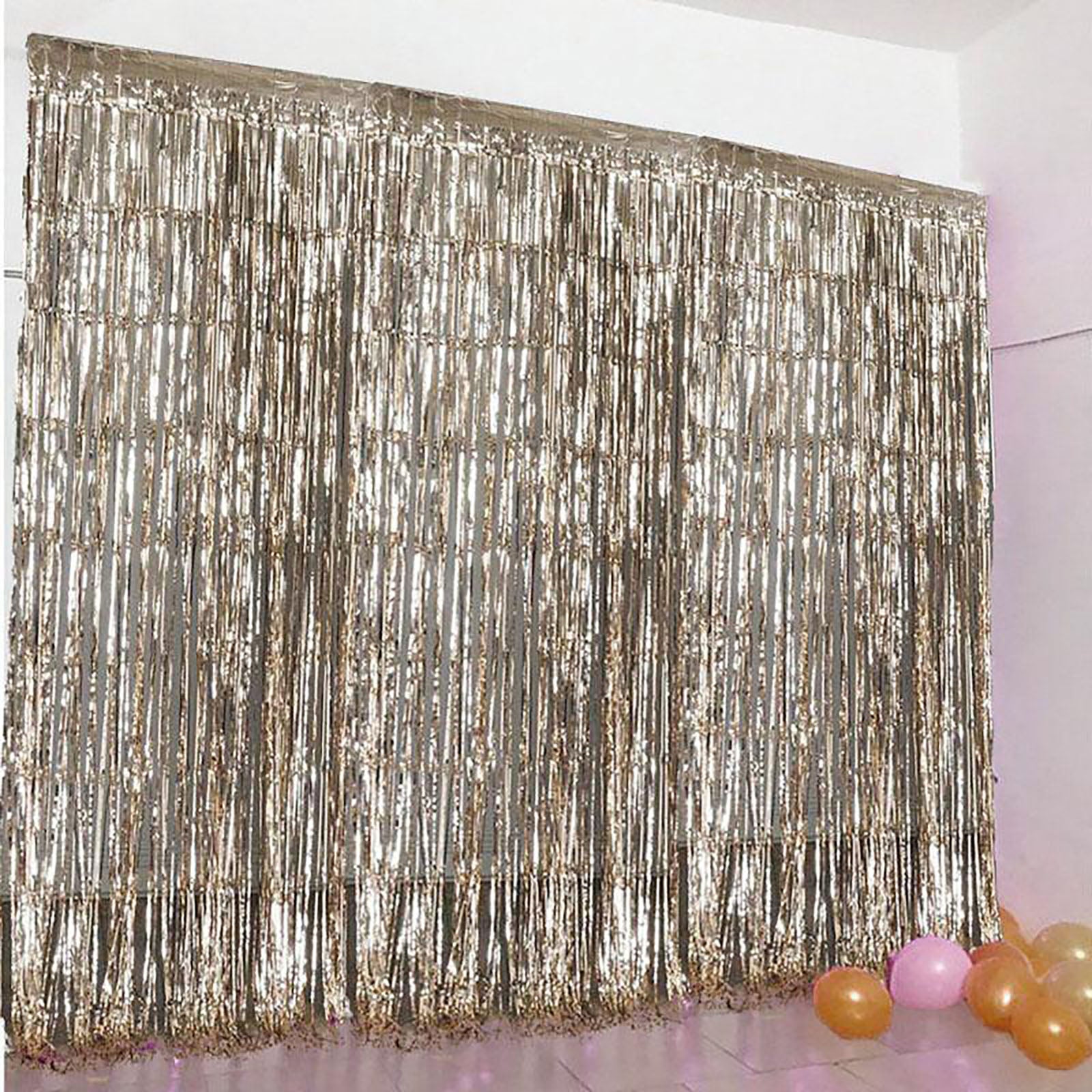 Metallic Silver Fringe Door Curtain, Silver Foil Fringe Backdrop