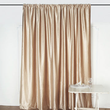 8ft Champagne Premium Smooth Velvet Photography Curtain Panel, Privacy Backdrop Drape with Rod Pocket
