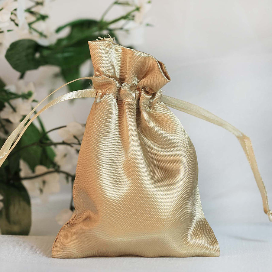 12 Pack | 3inch Champagne Satin Drawstring Wedding Party Favor Gift Bags