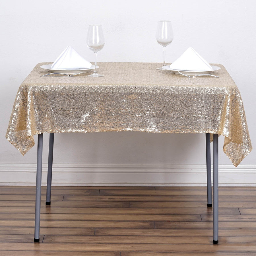 54" x 54" Champagne Premium Sequin Square Tablecloth