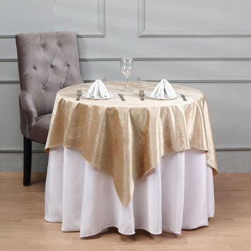 54"x54" | Champagne Seamless Premium Velvet Square Table Overlay, Reusable Linen