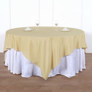 Create a Stunning Event Setting with the 90"x90" Champagne Seamless Square Polyester Table Overlay