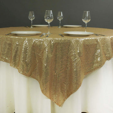 72"x72" Champagne Sequin Sparkly Square Table Overlay
