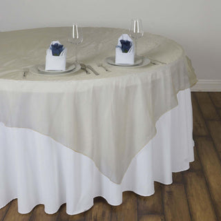 Charming Champagne Sheer Organza Square Table Overlay