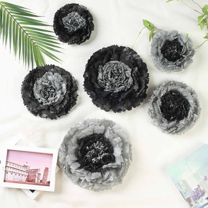 Pack of 6 | 7”/9”/11” | Charcoal Grey | Multi-size Carnation 3D Giant Paper Flowers | Paper Flower Backdrops Wedding Wall