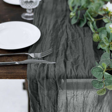 10ft Charcoal Gray Gauze Cheesecloth Boho Table Runner