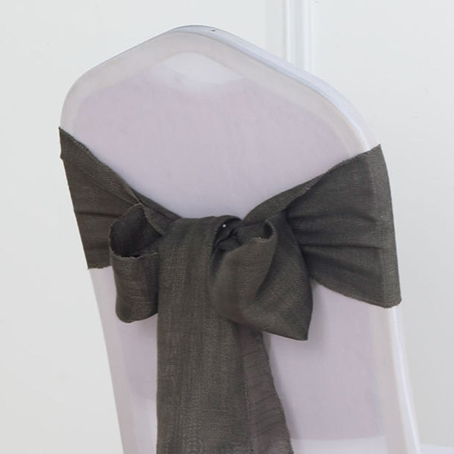 5 Pack | Charcoal Gray Linen Chair Sashes, Slubby Textured Wrinkle Resistant Sashes