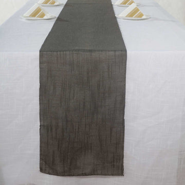 12"x108" Charcoal Gray Linen Table Runner, Slubby Textured Wrinkle Resistant Table Runner