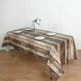 Charcoal Gray Rectangle Plastic Table Cover in Rustic Wooden Print