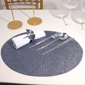 6 Pack Charcoal Gray Sparkle Placemats, Non Slip Decorative Oval Glitter Table Mat