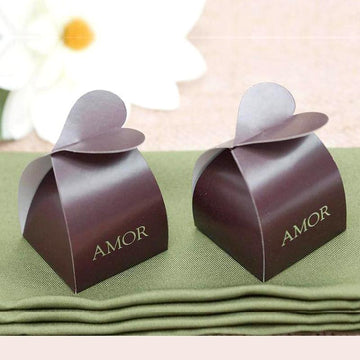 100 Pack | Chocolate Brown Amor Heart Twist Top Party Favor Candy Gift Boxes