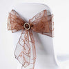 5 PCS | 7 Inch x 108 Inch | Chocolate Embroidered Organza Chair Sashes | TableclothsFactory