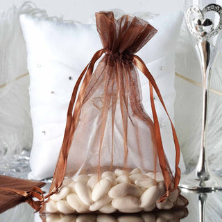 Elegant Chocolate Organza Drawstring Wedding Party Favor Bags