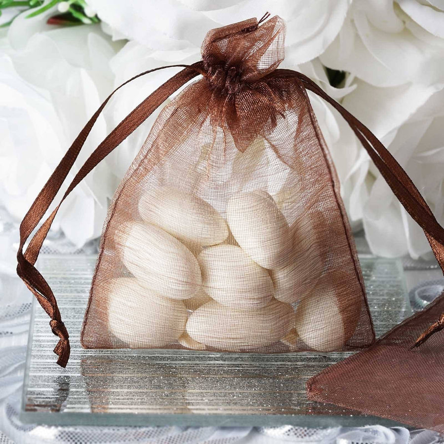 10 Pack | 3inch Chocolate Organza Drawstring Wedding Party Favor Gift Bag