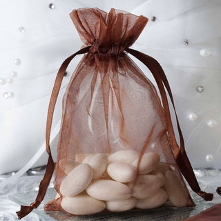 Chocolate Organza Drawstring Wedding Party Favor Gift Bags - Add Elegance to Your Event Décor