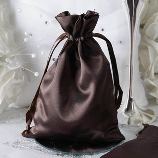 Elegant Chocolate Satin Drawstring Wedding Party Favor Gift Bags