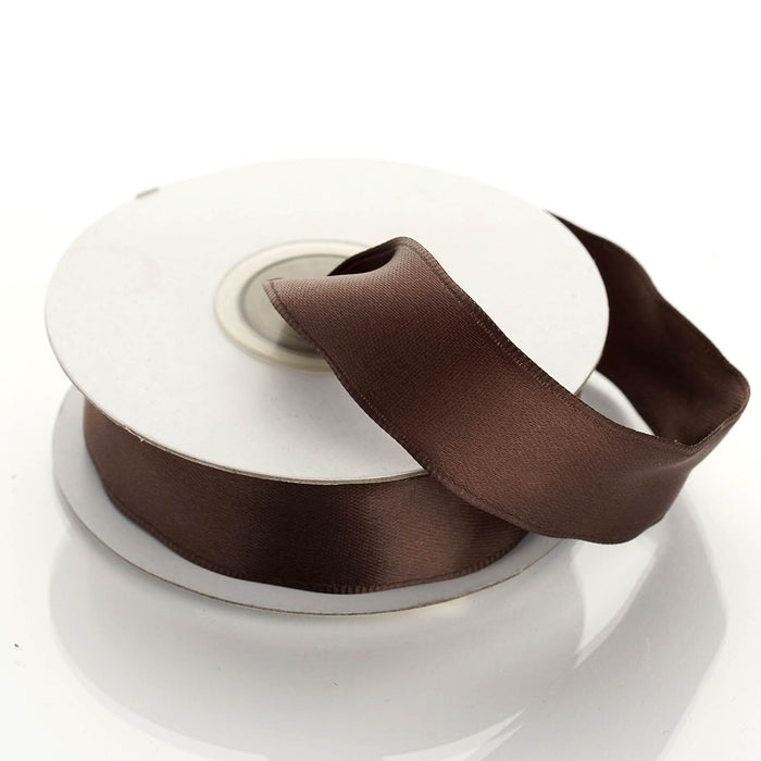 10 Yards | 7/8 Inch | Chocolate Wired Edge Satin Ribbon | TableclothsFactory