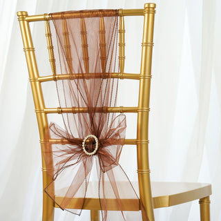 Add a Touch of Elegance with Chocolate Sheer Organza Chair Sashes
