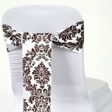 Enhance Your Event Decor with Chocolate / White Taffeta Damask Flocking Chair Tie Bow Sashes