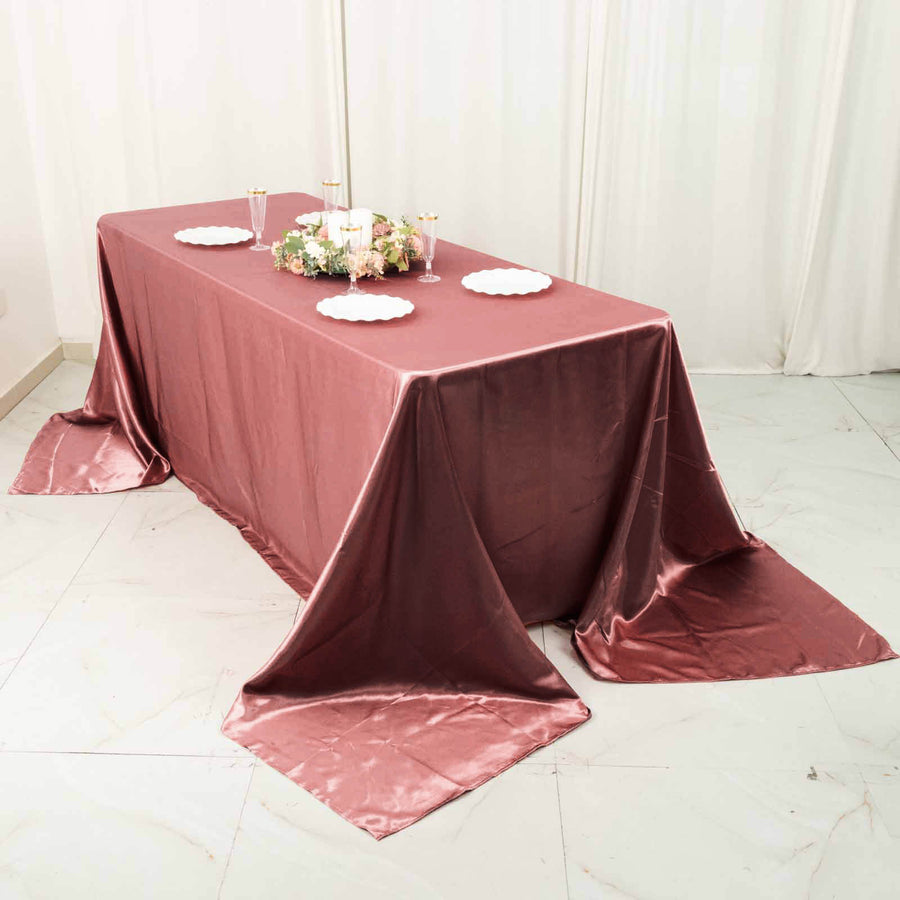 90x132inch Cinnamon Rose Satin Rectangular Tablecloth