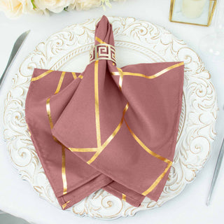 Cinnamon Rose Dinner Napkins with Geometric Gold Foil