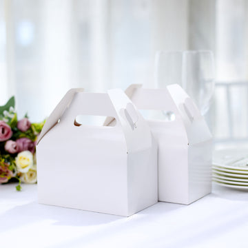 25 Pack | Classic White Candy Gift Tote Gable Boxes, Party Favor Treat Bags - 6"x3.5"x7"