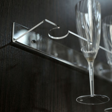 2 Pack | 21" Clear Acrylic Floating Wall Mounted 12 Champagne Glass Rack, Flute and Wine Stemware Hanging Wall Shelves
