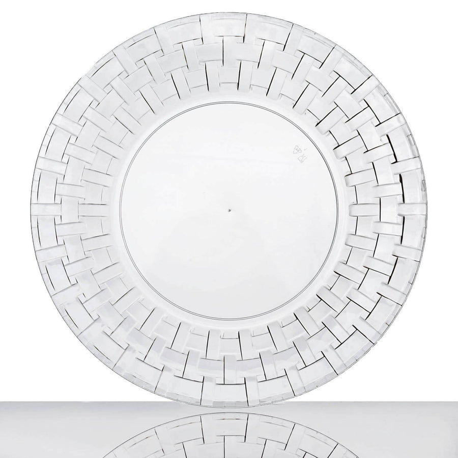 10 Pack | 10inch Clear Basketweave Rim Disposable Dinner Plates, Plastic Party Plates