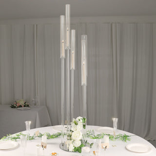 Elegant and Versatile 51" Clear 5-Arm Crystal Round Cluster Taper Candelabra Candle Holders