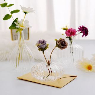 Elegant Clear Glass Ribbed Design Mini Flower Bud Vases
