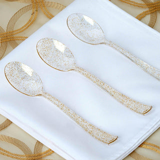 Add Elegance to Your Event with Clear Gold Glitter Disposable Spoons