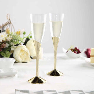Clear and Gold Plastic Champagne Flutes - Elegant and Durable