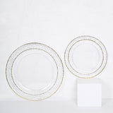 10 Pack | 7.5inch Clear Hammered Design Plastic Salad Plates With Gold Rim