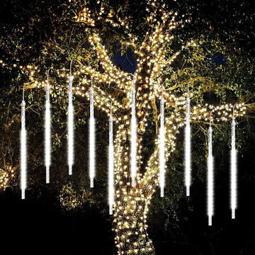 8 Tubes | 12" Clear Hanging Icicle Tube Waterproof LED String Lights, Snow falling Meteor Shower Rain Lights