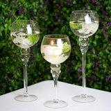 Set of 3 | Clear Long Stem Globe Glass Vase Candle Holders