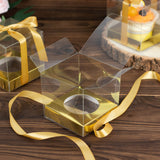12 Pack | 3.5inch Clear Metallic Gold Disposable Cupcake Boxes With Ribbon Tie