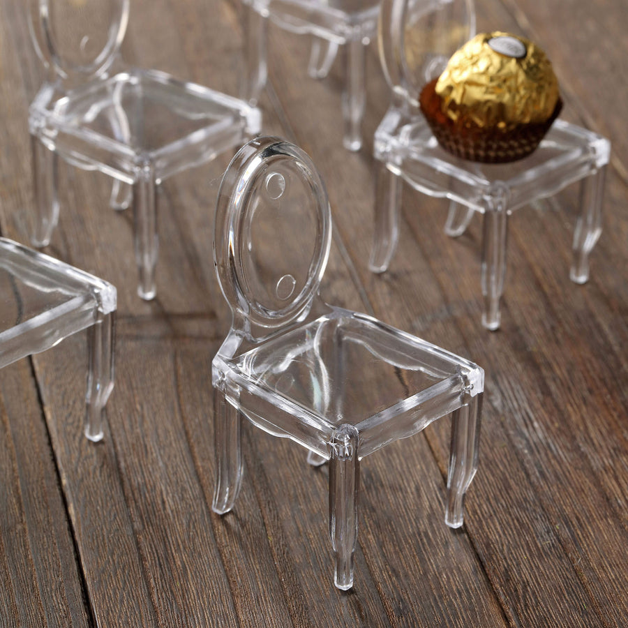 12 Pack | Clear Chair Shaped Party Favor Gift Holders, Candy Treat Display - 4Inch