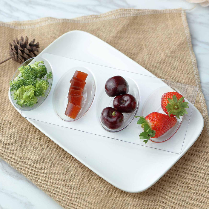 12 Pack | 10inch Clear Plastic Oval 4-Section Disposable Snack Plates, Plastic Appetizer Trays