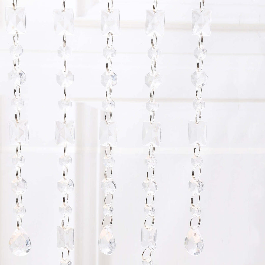 5 Pack | Clear Princess-Cut Acrylic Crystal Diamond Garland Chandeliers - 34inch