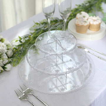 12" Clear 3-Tier Round Reusable Plastic Cupcake Stand Cake Pop Holder Dessert Tower With Finger Loop Handles