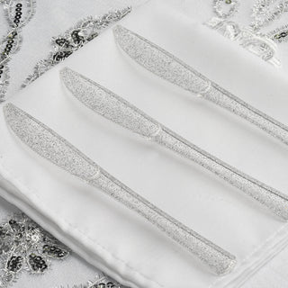 Elegant and Durable Clear Silver Glitter Disposable Knives