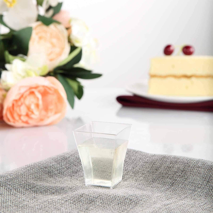 24 Pack | 2oz Clear Super Chic Square Plastic Shot Glasses, Disposable Shooter Glasses