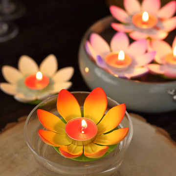 10 Pack | 5" Colorful Lotus Flower Floating Tea Light Candle Lanterns, Assorted Water Lily Candles