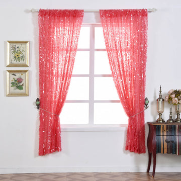 2 Pack | Coral Big Payette Sequin Curtains With Rod Pocket Window Treatment Panels - 52"x64" - Clearance SALE